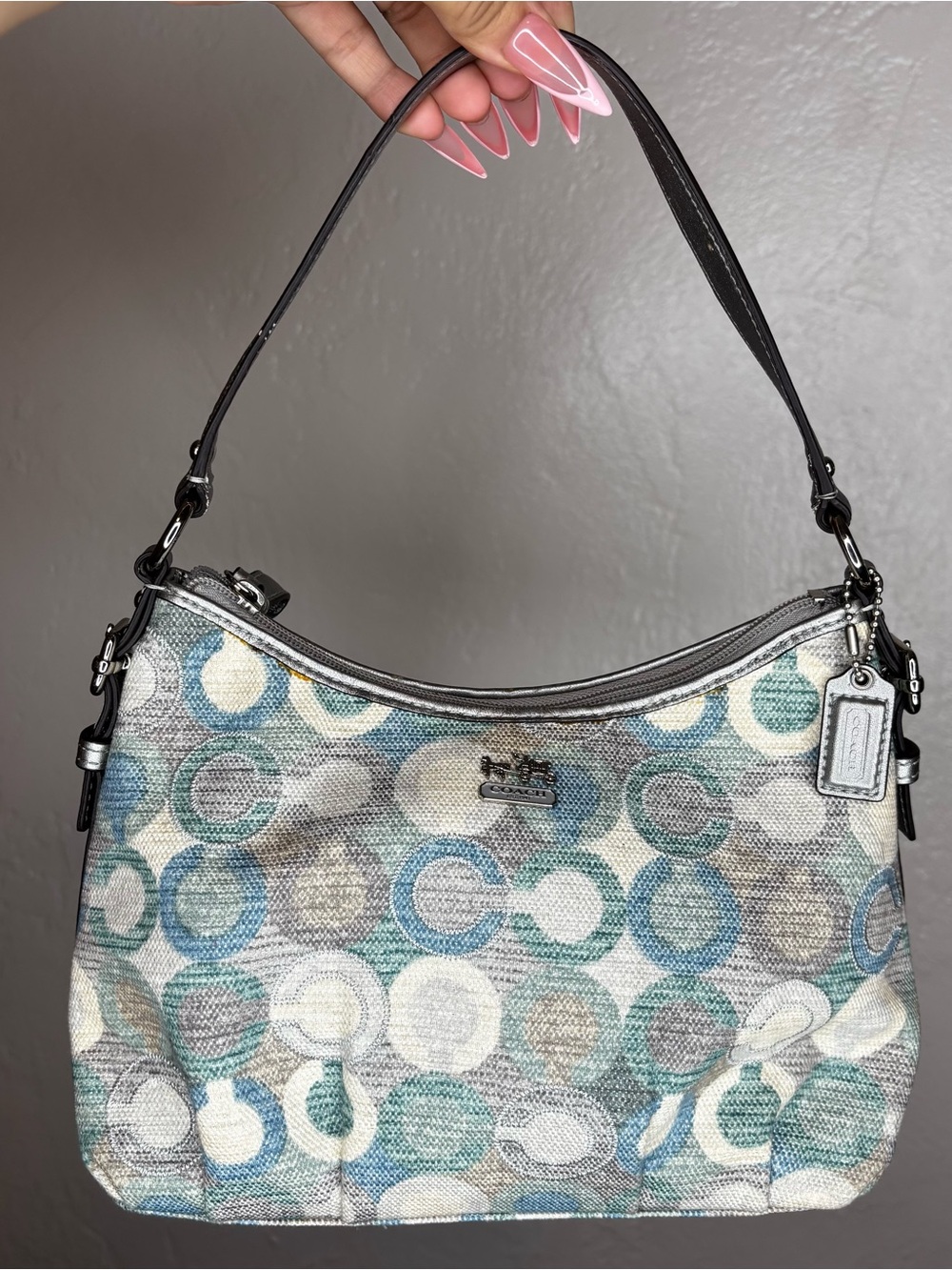 Coach baguette shoulder bag featuring a multicolored "Optic C"
